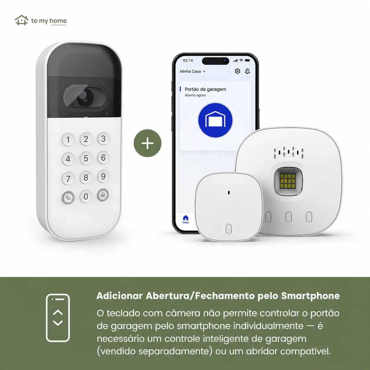 Teclado inteligente para portão de garagem com câmera grande-angular, PINs personalizados e controle remoto pelo app para acesso seguro no dia a dia