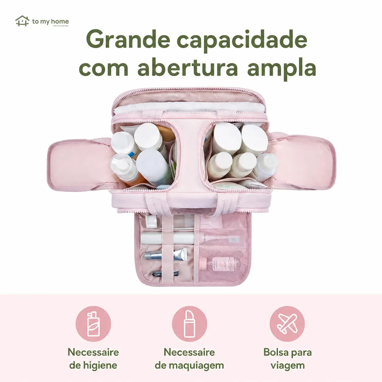 Necessaire de viagem impermeável 4 em 1 com grande capacidade para cosméticos, higiene pessoal e acessórios femininos na mala de mão