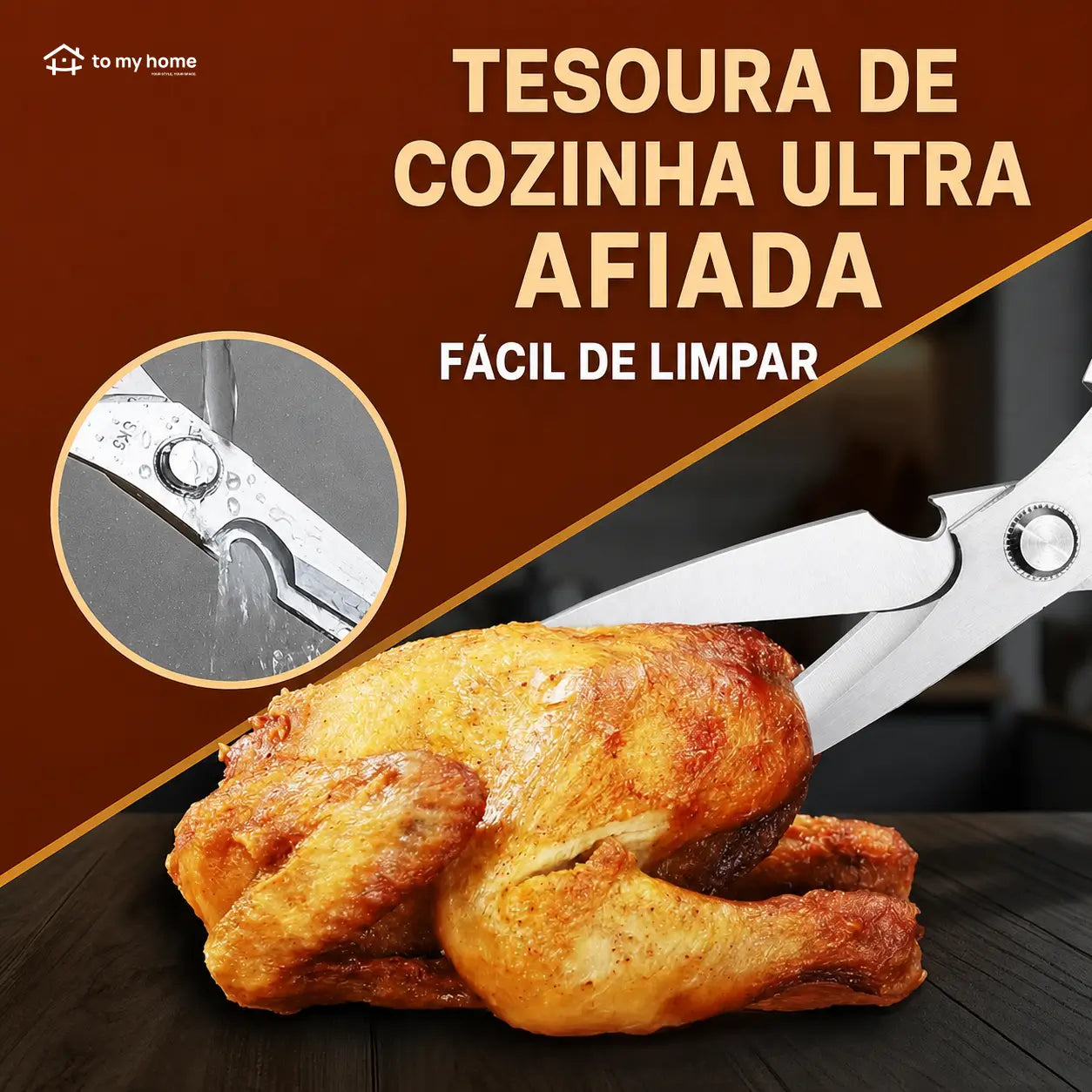 Tesoura de cozinha multiuso em aço inox SK5, desmontável e ergonômica para carnes, aves, peixes e legumes no preparo diário pesado