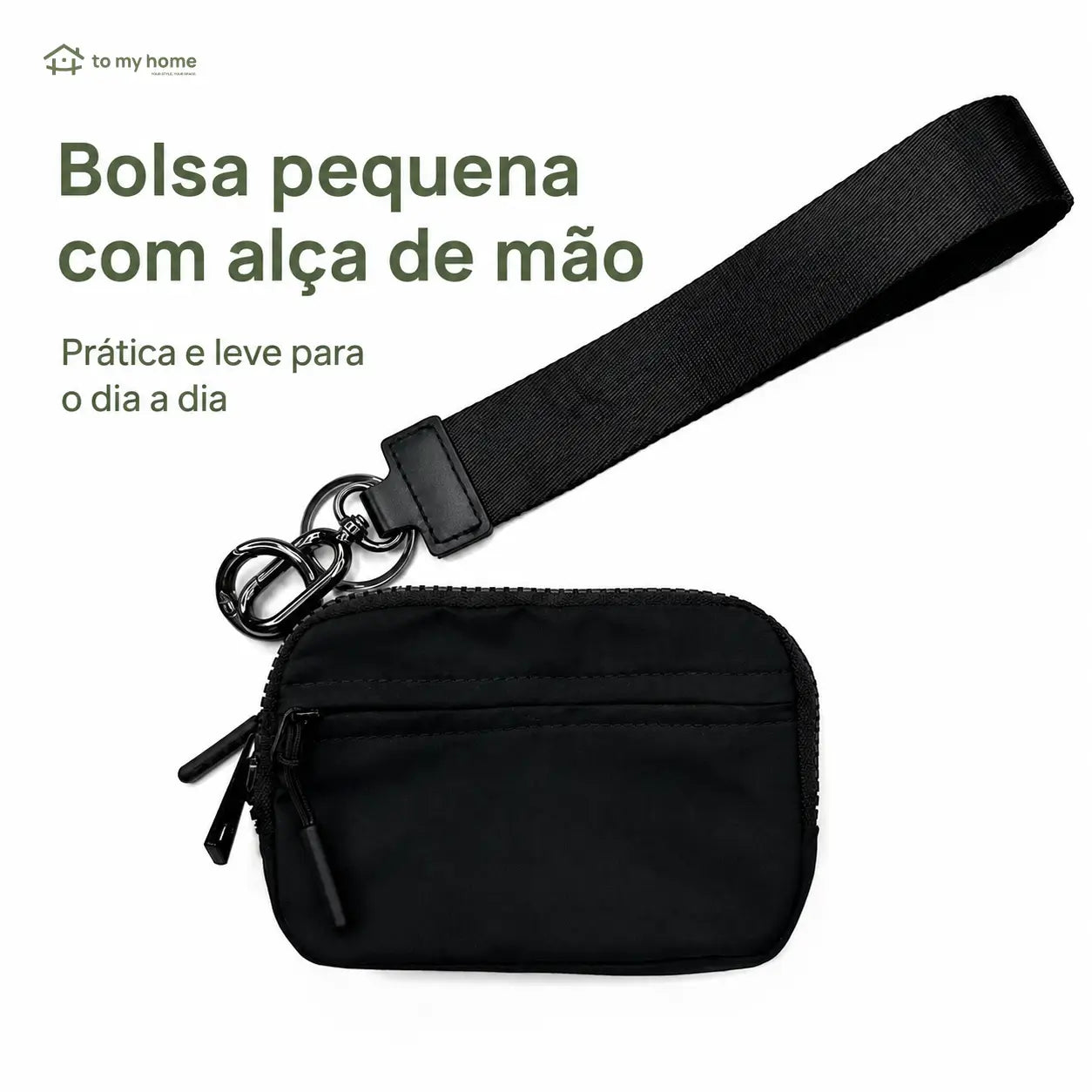 Carteira feminina compacta RFID em nylon com alça de mão, zíper e divisórias para organizar cartões e documentos no dia a dia casual
