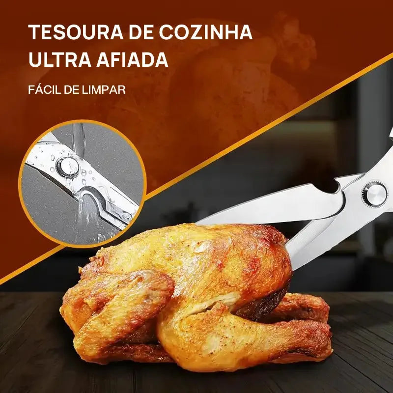 Tesoura de cozinha profissional em aço inoxidável, para carnes aves ossos, cortes precisos, uso culinário multifuncional doméstico ou profissional diário