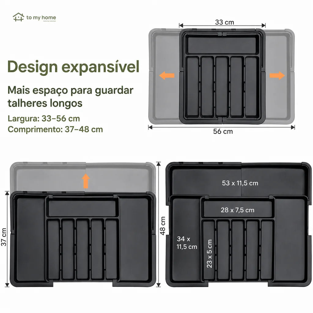 Organizador de talheres expansível com 9 compartimentos para gaveta