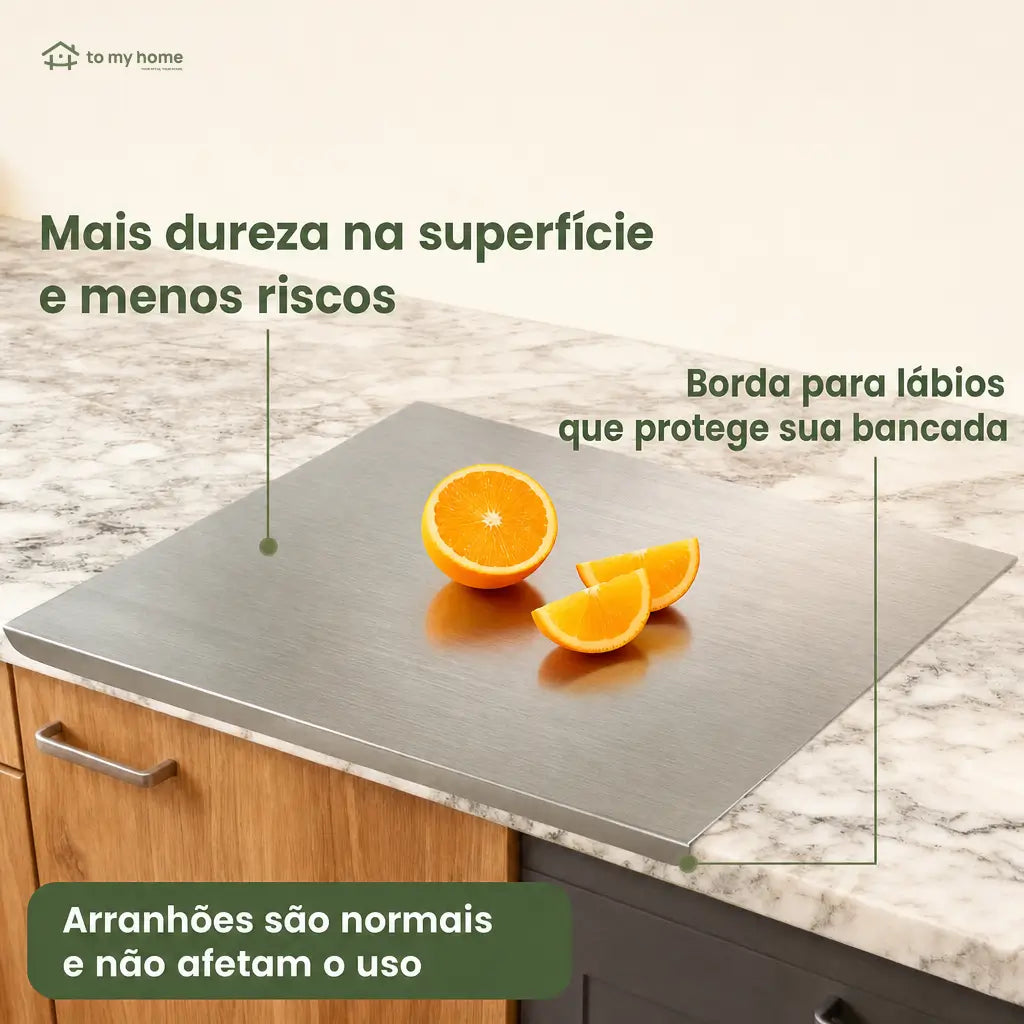 Tábua de corte em aço inox 304 antiderrapante, higiênica e impermeável para carnes, legumes e massas na cozinha de casa ou restaurante
