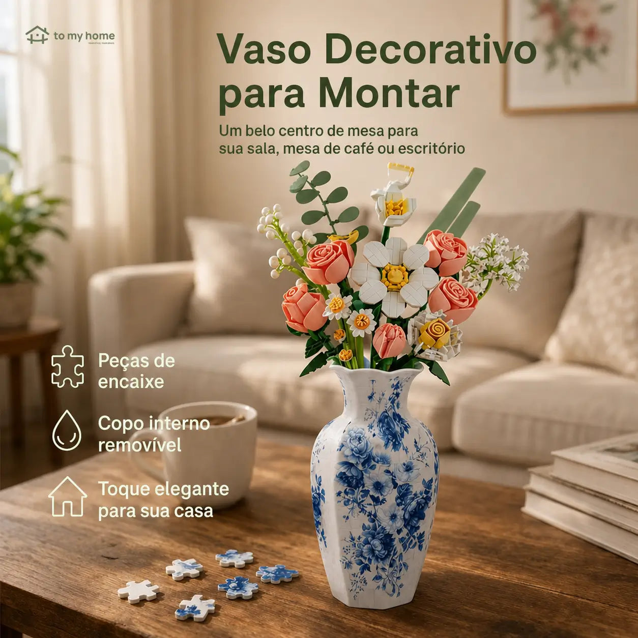 Vaso quebra-cabeça 3D com 160 peças e copo removível para flores, decoração de mesa e presente criativo adulto para momentos em família
