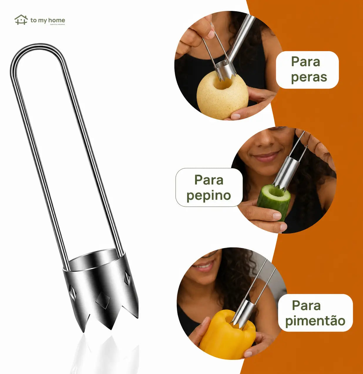Kit com 2 extratores de miolo em aço inox com cabo ergonômico para pimentão, maçã e legumes no preparo da cozinha doméstica