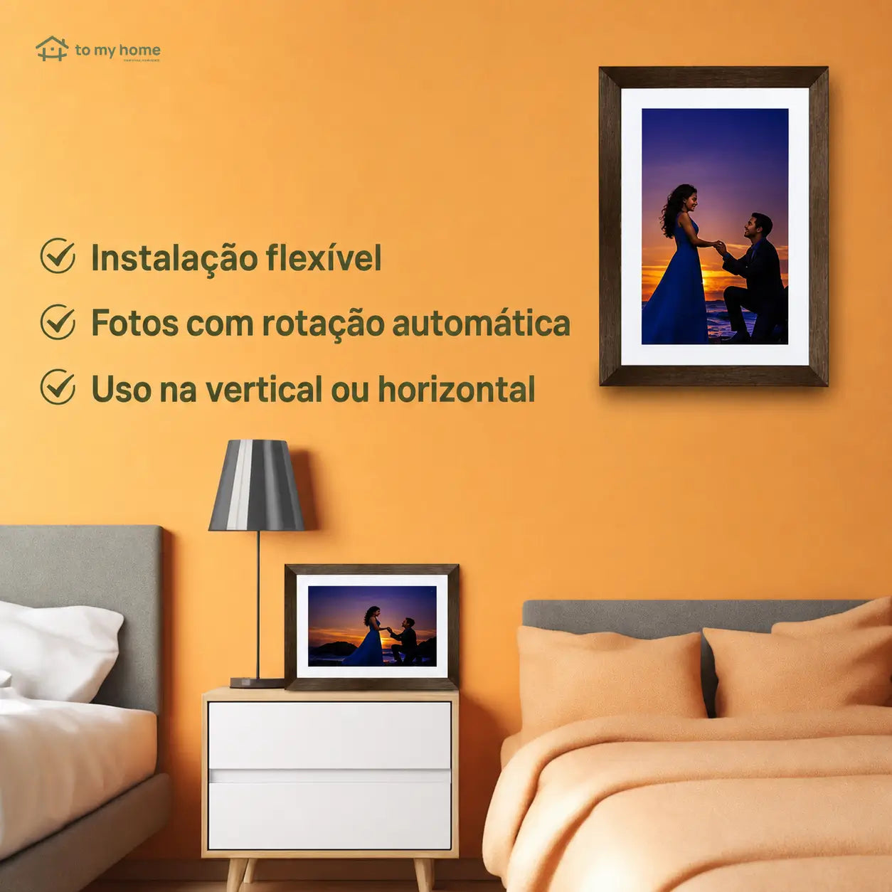Porta-retrato digital decorativo 25,7 cm (10,1 pol.) com design em madeira e fácil manutenção para presentear e exibir lembranças todos os dias