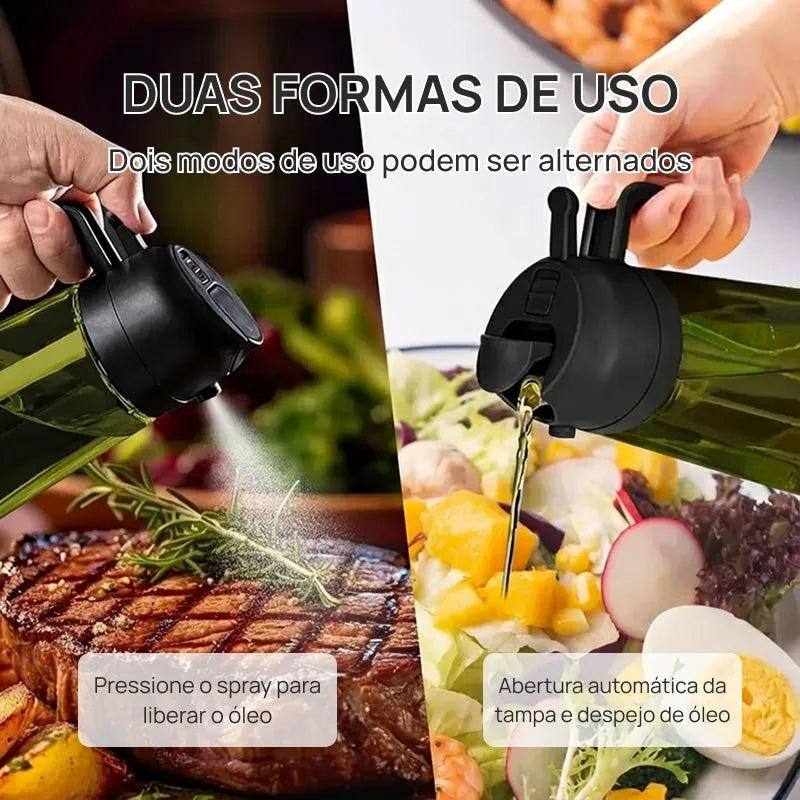 Kit com 2 pulverizadores de óleo e vinagre 470 ml em vidro escuro, spray 2 em 1 prático para cozinha moderna funcional diária
