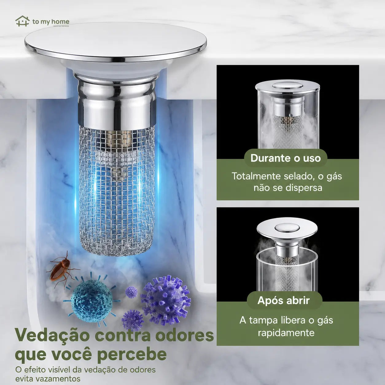 Válvula pop-up para pia de banheiro 2 em 1 com cesto anti-entupimento para ralos padrão de 2,8 a 3,7 cm e vedação prática