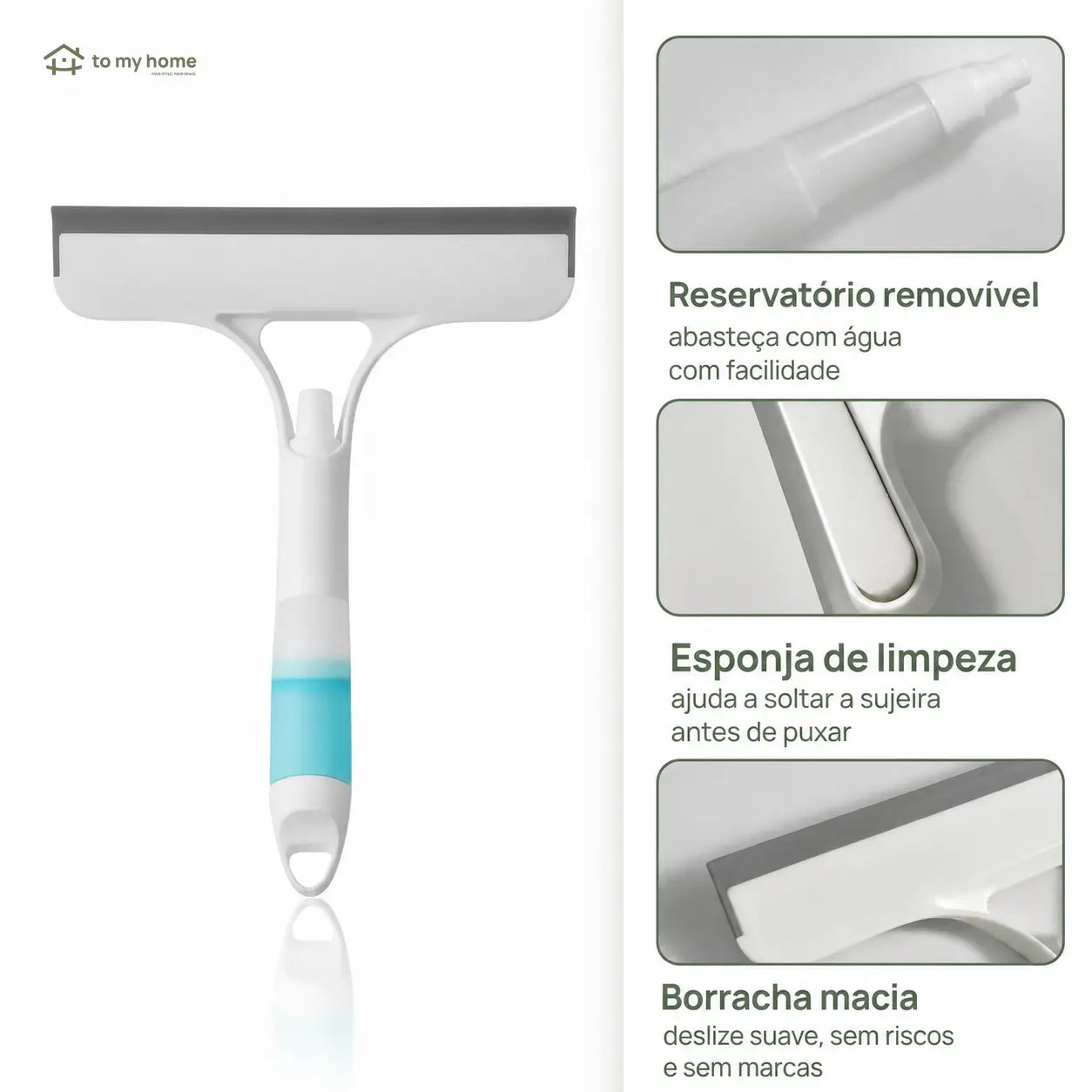 Rodo limpador de vidros 3 em 1 com spray, raspador e microfibra para janelas, para-brisa e bancadas na limpeza diária
