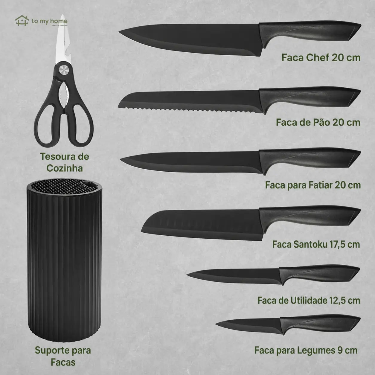 Jogo de facas de cozinha 8 peças com bloco universal, lâminas antiaderentes e resistentes à ferrugem para preparo diário em casa