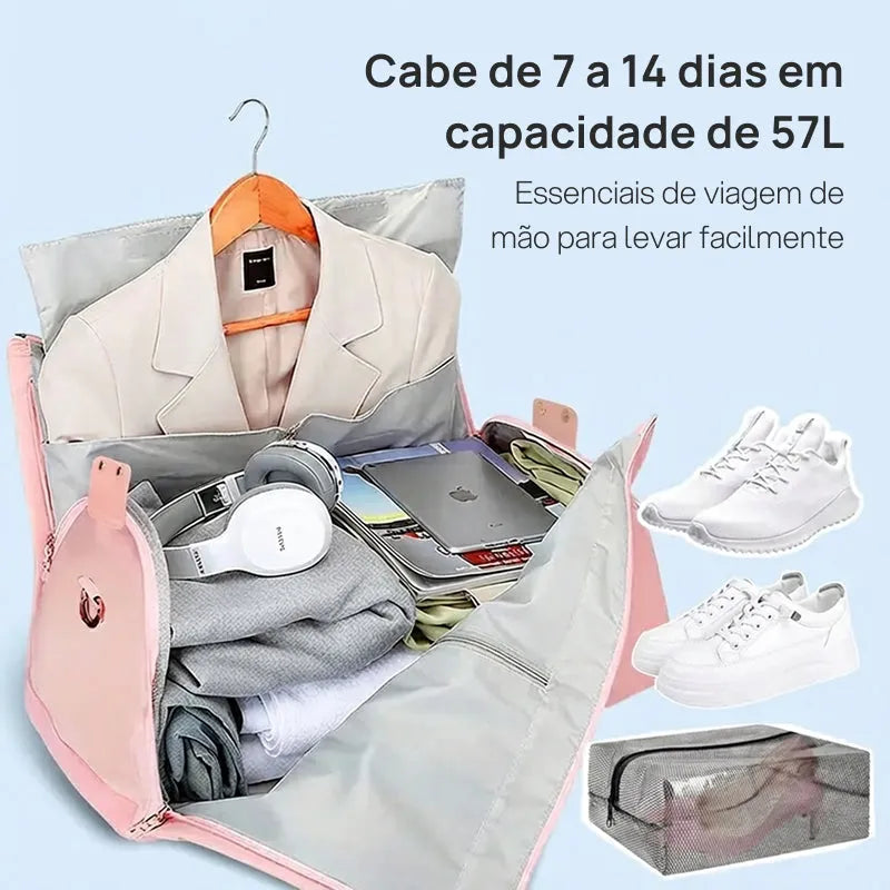 Bolsa de Viagem Duffle 57L Impermeável com Porta-Ternos, Compartimento para Sapatos, Estrutura Dobrável e Design Multifuncional