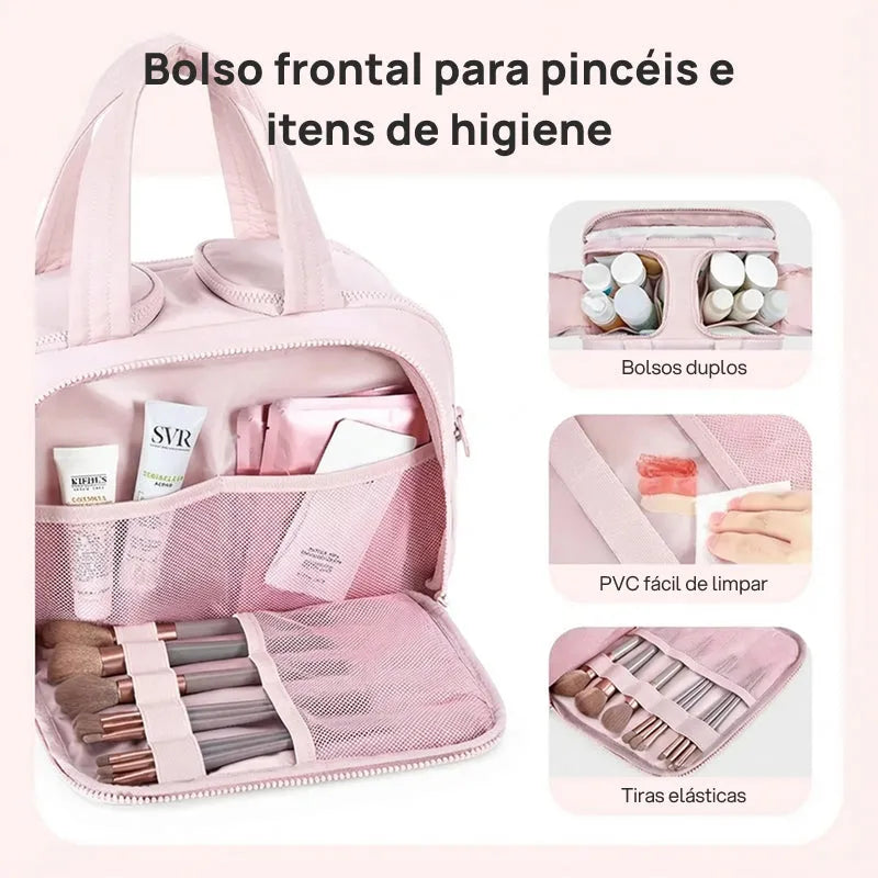 Necessaire Feminina Puffy 4 em 1 Multifuncional com Grande Capacidade, Compartimentos Separados para Maquiagem, Higiene e Viagem