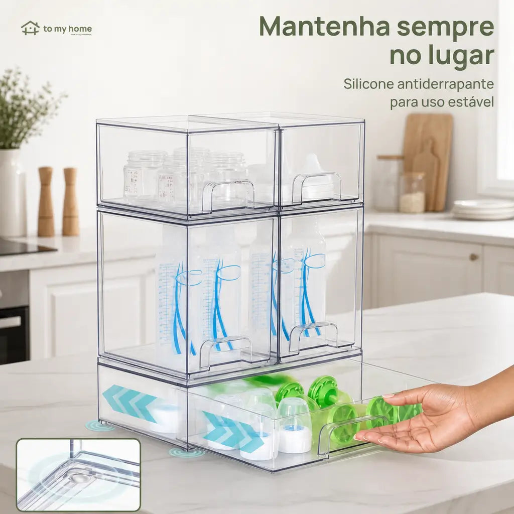 Organizador transparente empilhável com gavetas deslizantes para banheiro, cozinha, escritório e itens de bebê, kit multiuso com 5 ou 8 peças