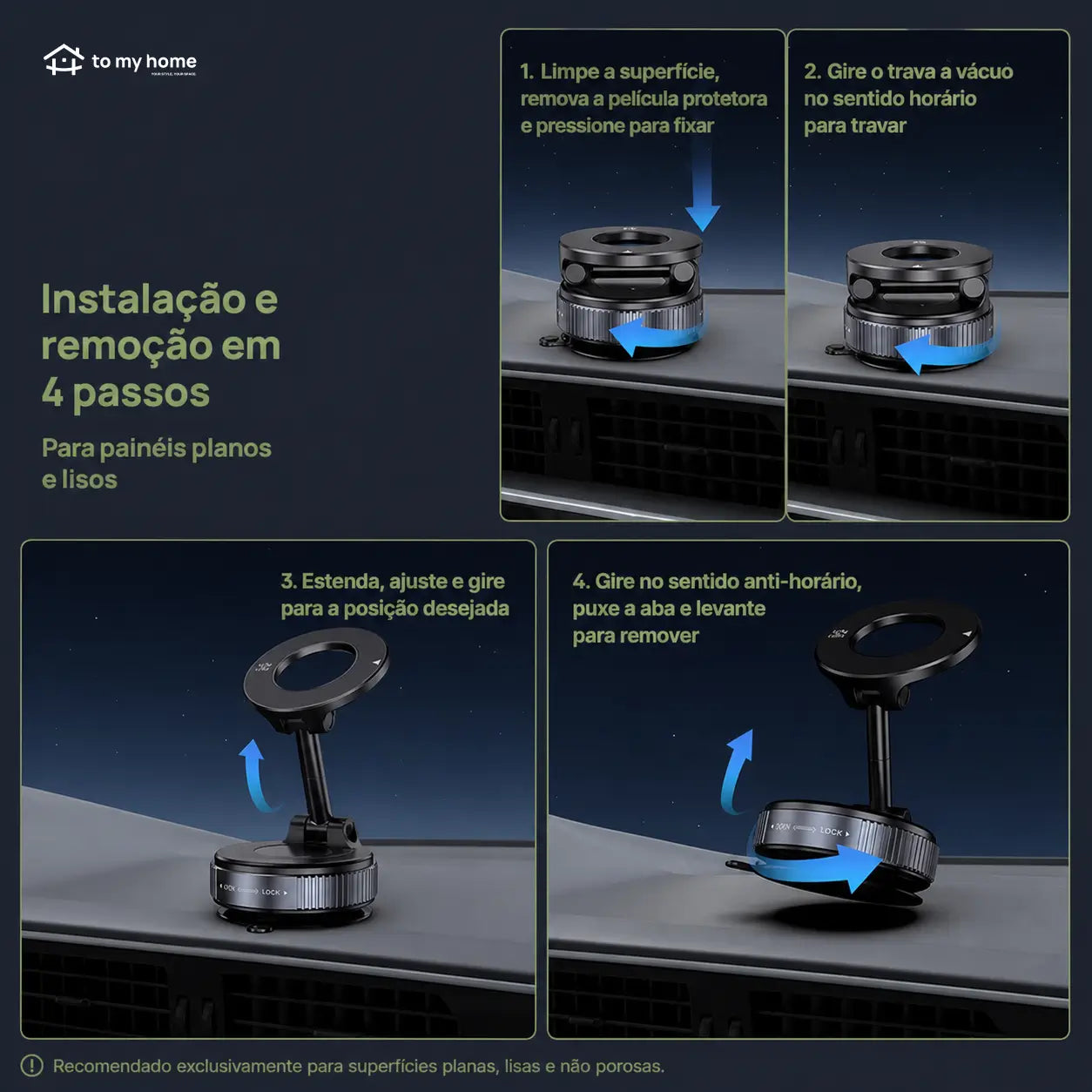 Suporte magnético para celular com ventosa a vácuo, rotação 360° e uso dobrável no carro, espelho ou academia