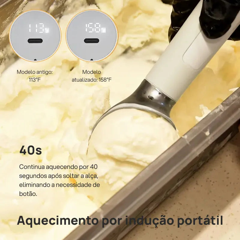 Colher elétrica aquecida para sorvete, recarregável em aço inoxidável, display LED, aquecimento rápido, segura sobremesas cremes uso fácil doméstico