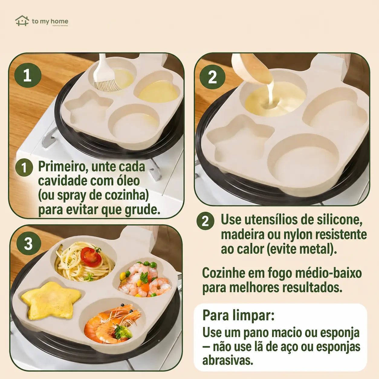 Frigideira antiaderente 4 divisórias com formas divertidas para ovos, panquecas e cafés da manhã em casa, kitnet ou cafés pequenos