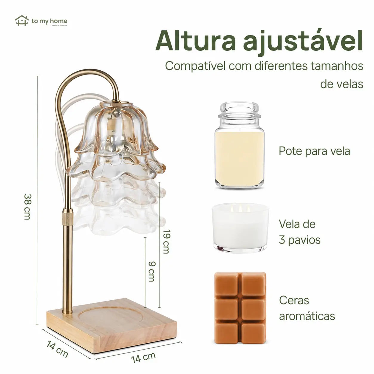 Luminária para derreter vela aromática com design lírio-do-vale, 2 lâmpadas e regulagem de altura para presentear em aniversários, Natal e Dia das Mães