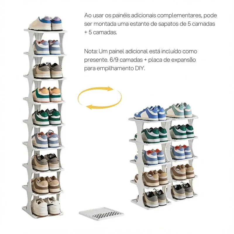 Sapateira Vertical Modular com 6 a 9 Andares, Estrutura Compacta, Moderna, Resistente e Organização Doméstica Eficiente
