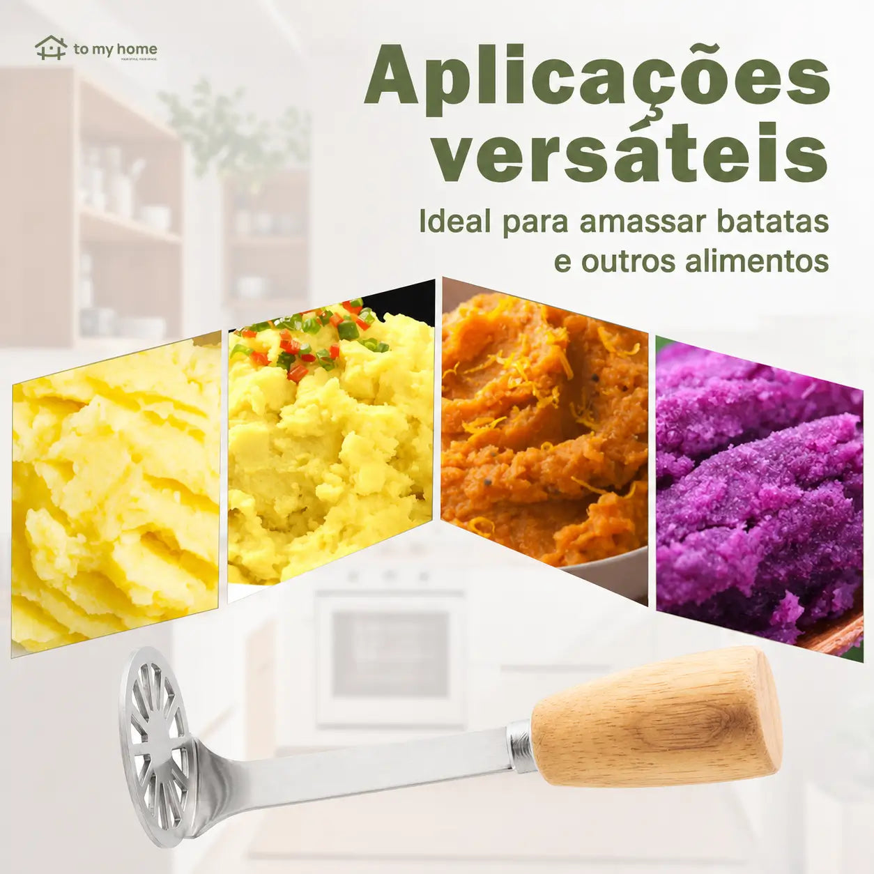 Kit com 2 amassadores mini de inox 430 com cabo de madeira para batata, abacate, feijão e purês caseiros na cozinha diária prática