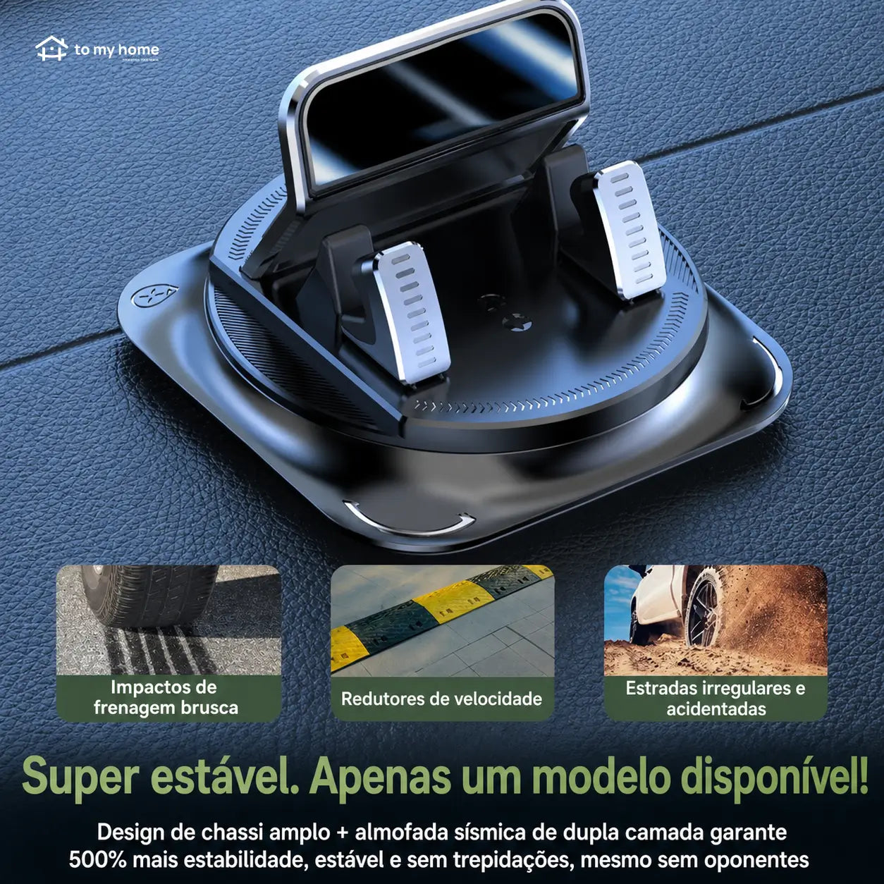 Suporte veicular para celular com rotação 360° e ventosa estável para navegação no painel, uso com uma mão em iPhone e Android