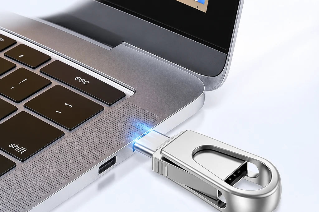 Pendrive 3 em 1 USB e Type-C com adaptador Lightning