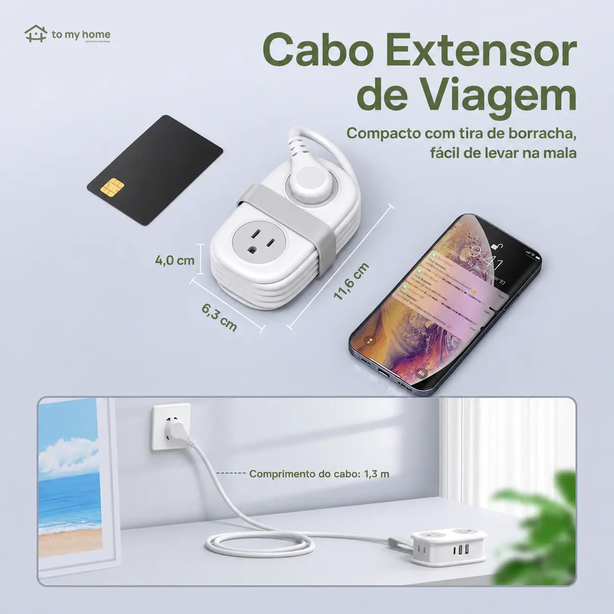 Filtro de linha compacto para viagem com 4 tomadas, USB-C e cabo curto enrolável, ideal para hotel, cruzeiro e mesa de trabalho
