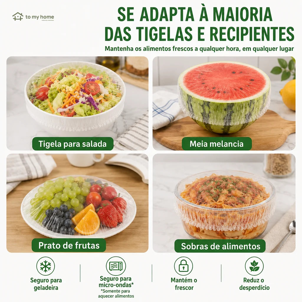Capas elásticas reutilizáveis para tigelas e pratos, sem filme plástico