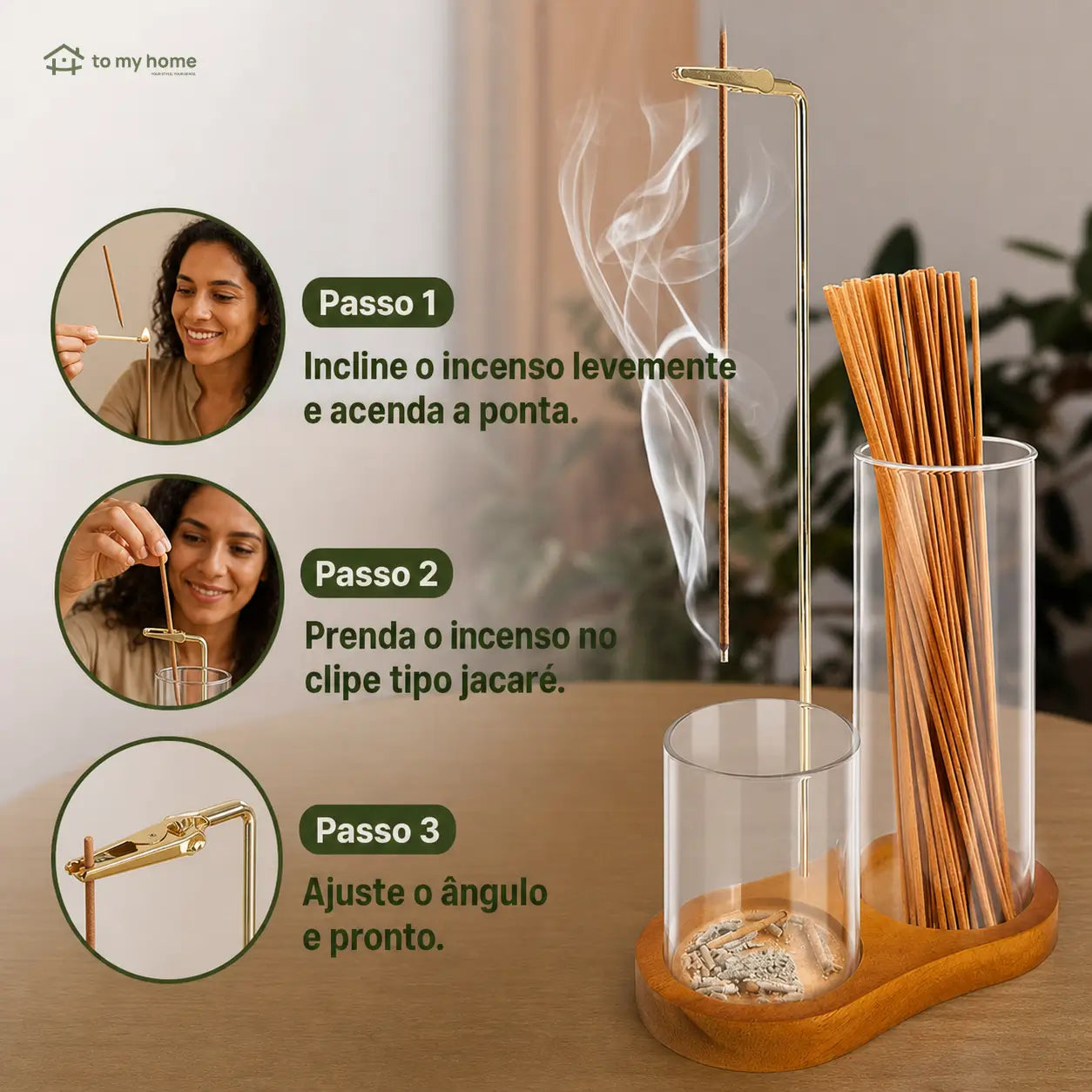 Porta-incenso minimalista com porta-vela, base de madeira resistente e coletor removível para yoga, relaxamento e decoração na sala e quarto