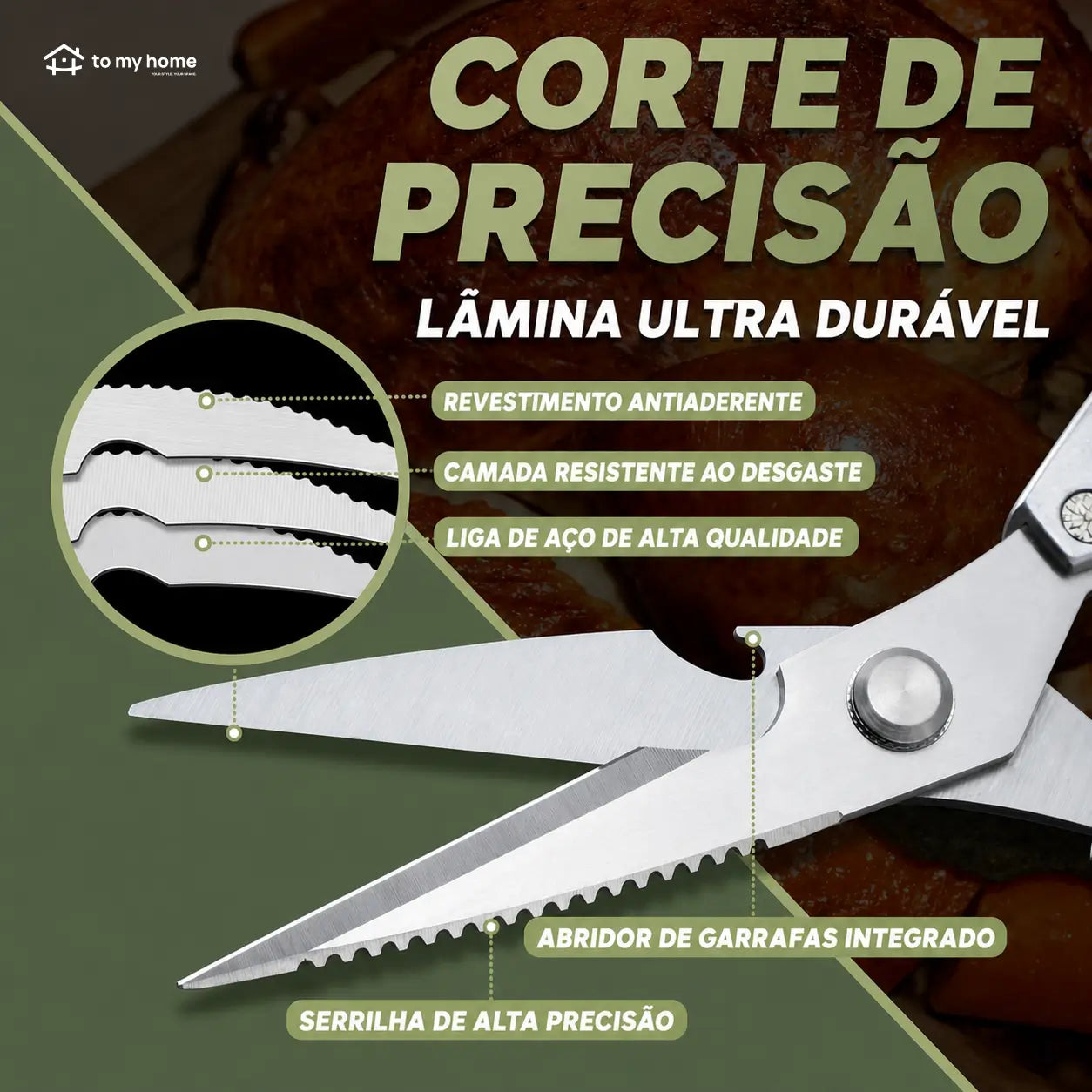 Tesoura de cozinha multiuso em aço inox SK5, desmontável e ergonômica para carnes, aves, peixes e legumes no preparo diário pesado