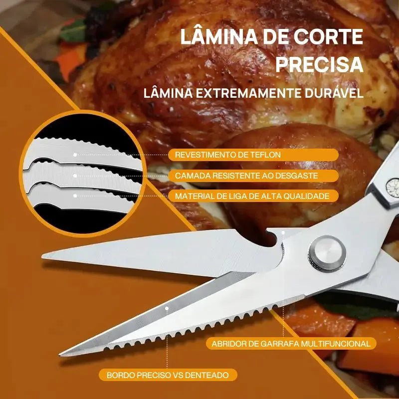 Tesoura de cozinha profissional em aço inoxidável, para carnes aves ossos, cortes precisos, uso culinário multifuncional doméstico ou profissional diário