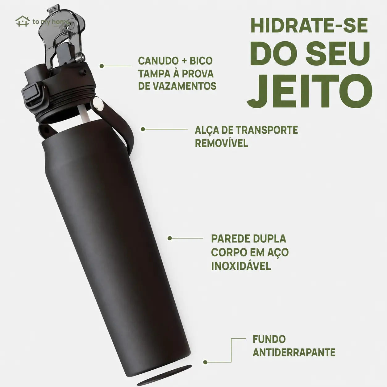 Garrafa de água inox 946 ml parede dupla com canudo e bocal para hidratação sem vazamentos na academia e no dia a dia