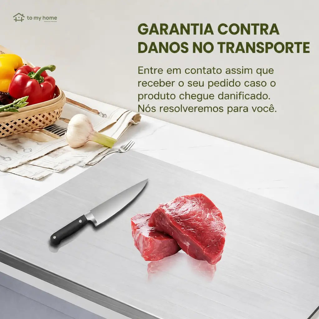 Tábua de corte em aço inox 304 antiderrapante, higiênica e impermeável para carnes, legumes e massas na cozinha de casa ou restaurante