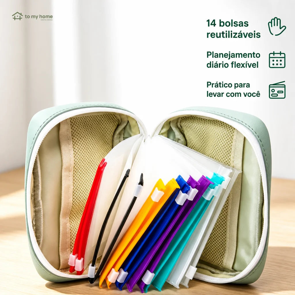 Organizador de remédios impermeável com 14 envelopes para viagem