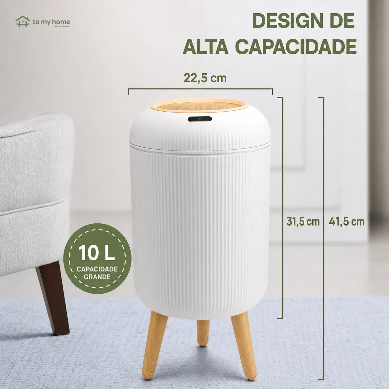 Lixeira automática compacta com sensor infravermelho, tampa antiodor e design nórdico para banheiro, quarto, cozinha e escritório em casa