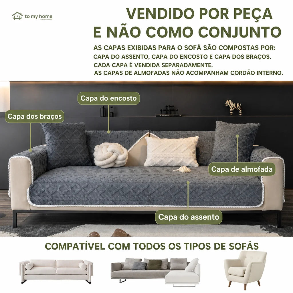 Protetor de sofá em veludo macio antiderrapante com matelassê moderno, capa lavável para sala, quarto e casas com pets