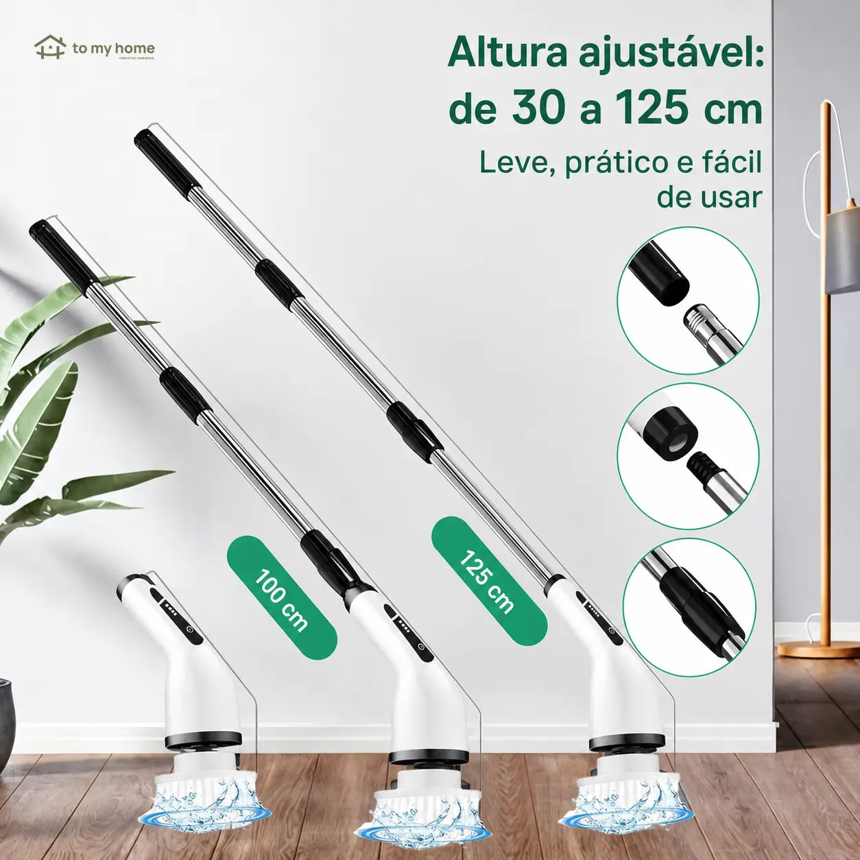 Escova elétrica de limpeza sem fio IPX7 com cabo extensível e 9 cabeças para banheiro, cozinha, pisos e rejuntes do dia a dia