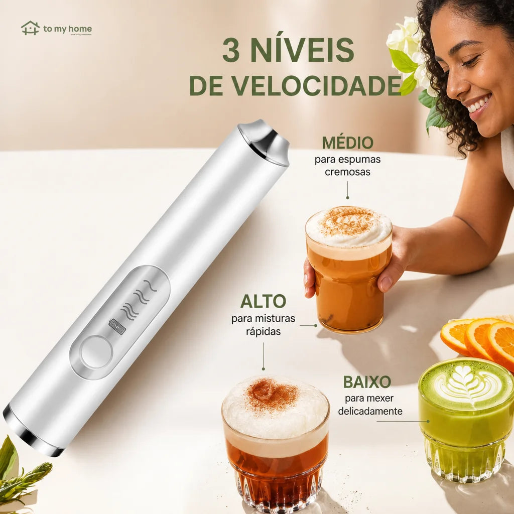 Mixer espumador de leite recarregável USB-C com 3 batedores e 3 velocidades para café, cappuccino, matcha e ovos em casa