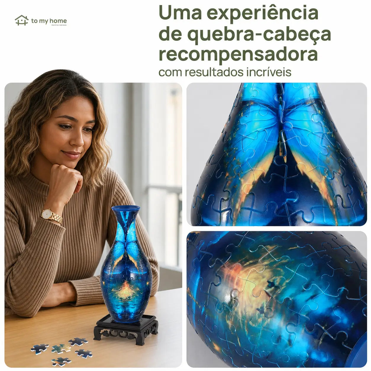Vaso quebra-cabeça 3D com 160 peças e copo removível para flores, decoração de mesa e presente criativo adulto para momentos em família