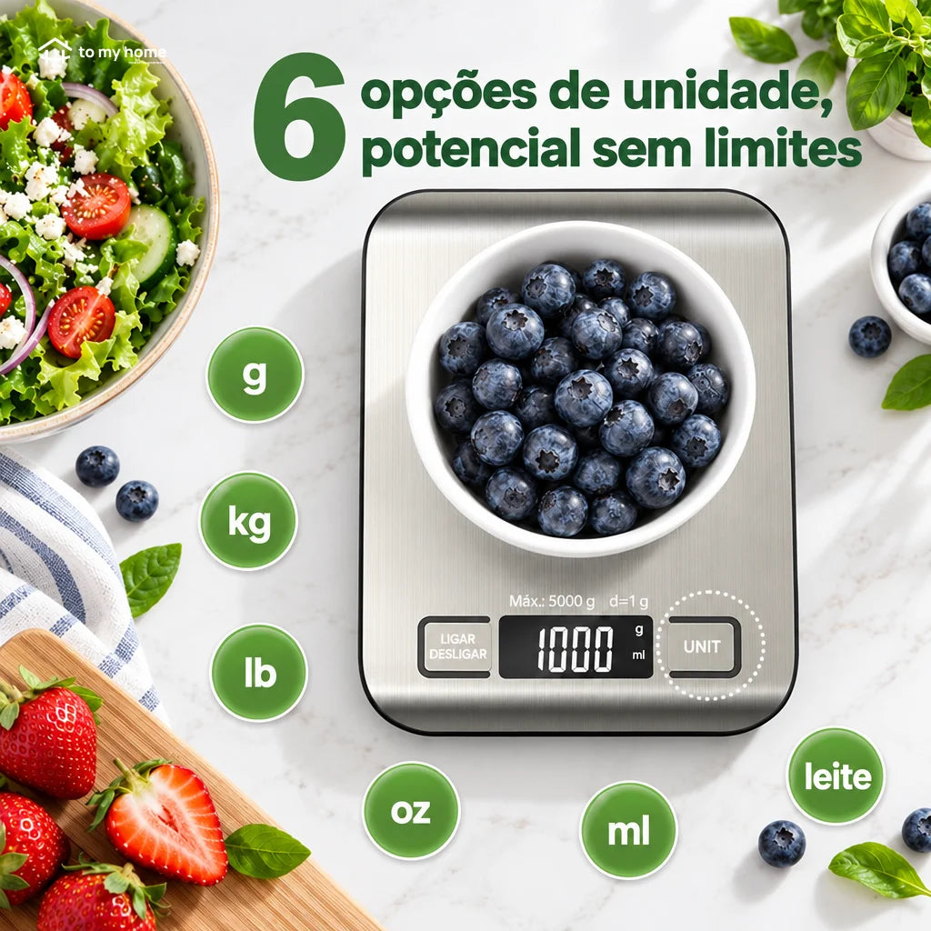 Balança digital de cozinha com tara e precisão de 1 g