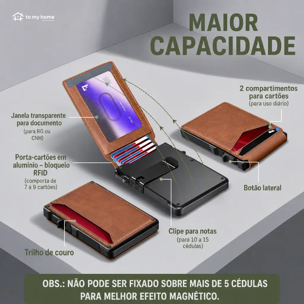 Carteira masculina slim com bloqueio RFID, porta-cartões pop-up e clipe de dinheiro para uso diário no bolso com janela para documento