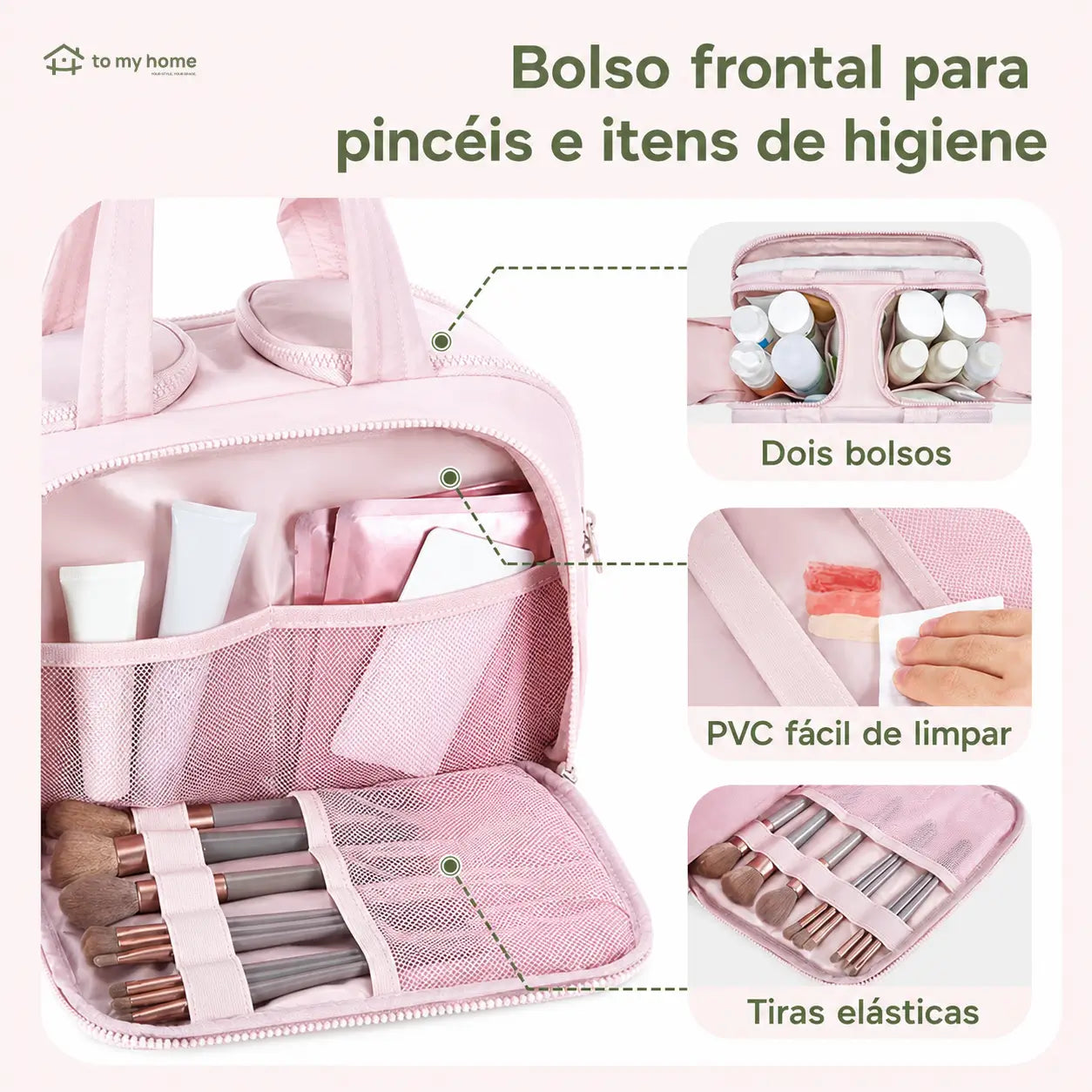 Necessaire de viagem impermeável 4 em 1 com grande capacidade para cosméticos, higiene pessoal e acessórios femininos na mala de mão
