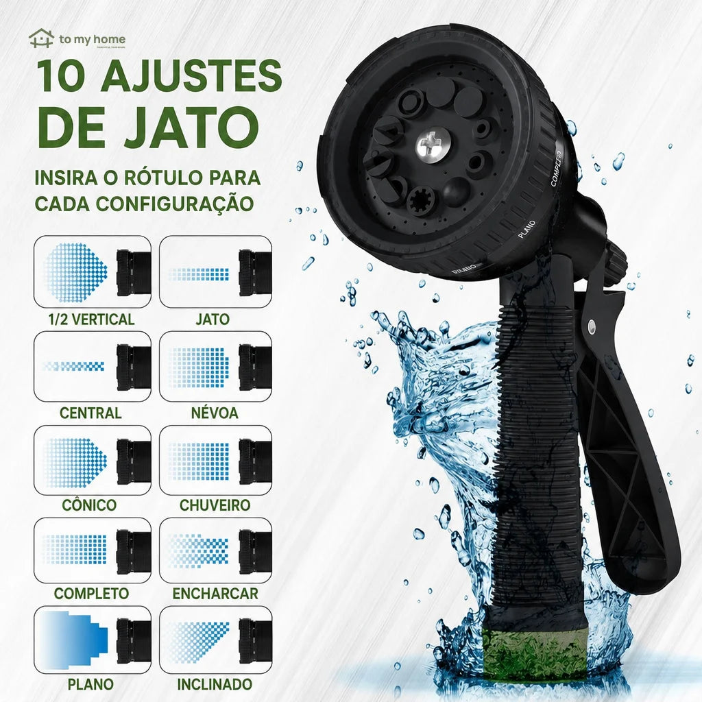 Mangueira de jardim expansível até 3x com esguicho de 10 jatos para plantas, carros e pets