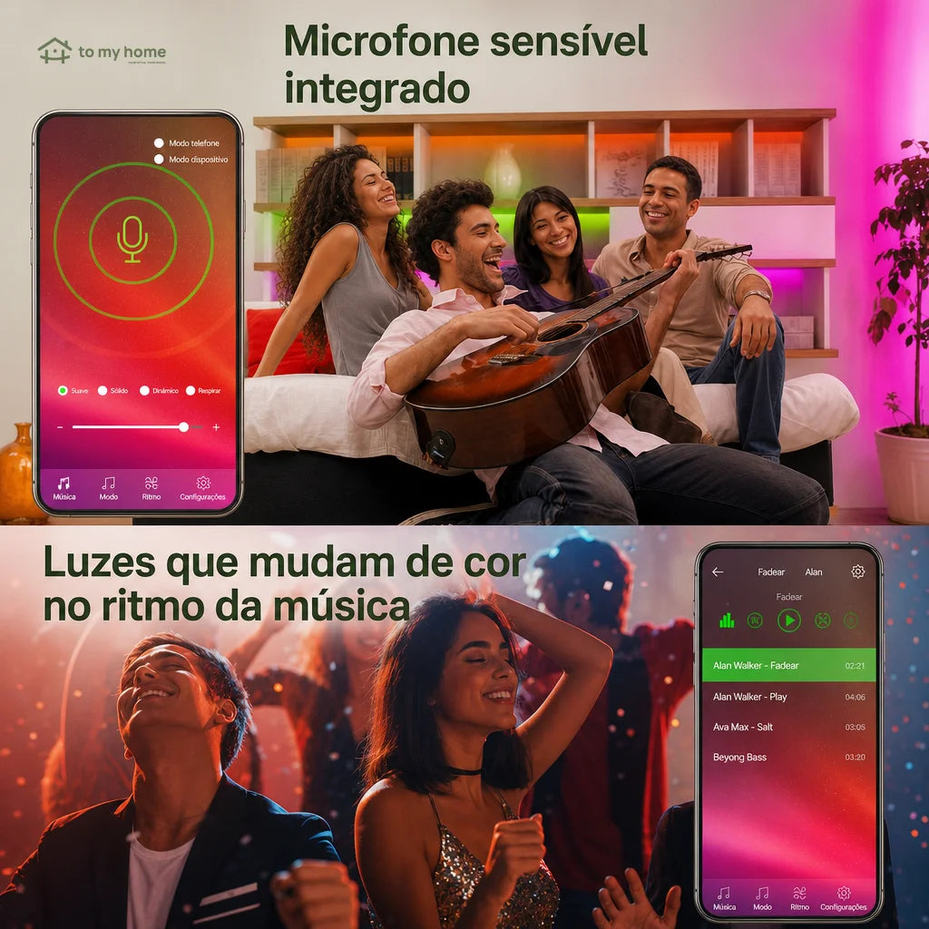Fita de LED RGB 15 ou 30 m com Bluetooth, app e sincronização musical para quarto e festas