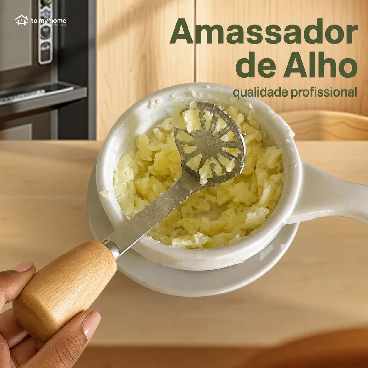 Kit com 2 amassadores mini de inox 430 com cabo de madeira para batata, abacate, feijão e purês caseiros na cozinha diária prática