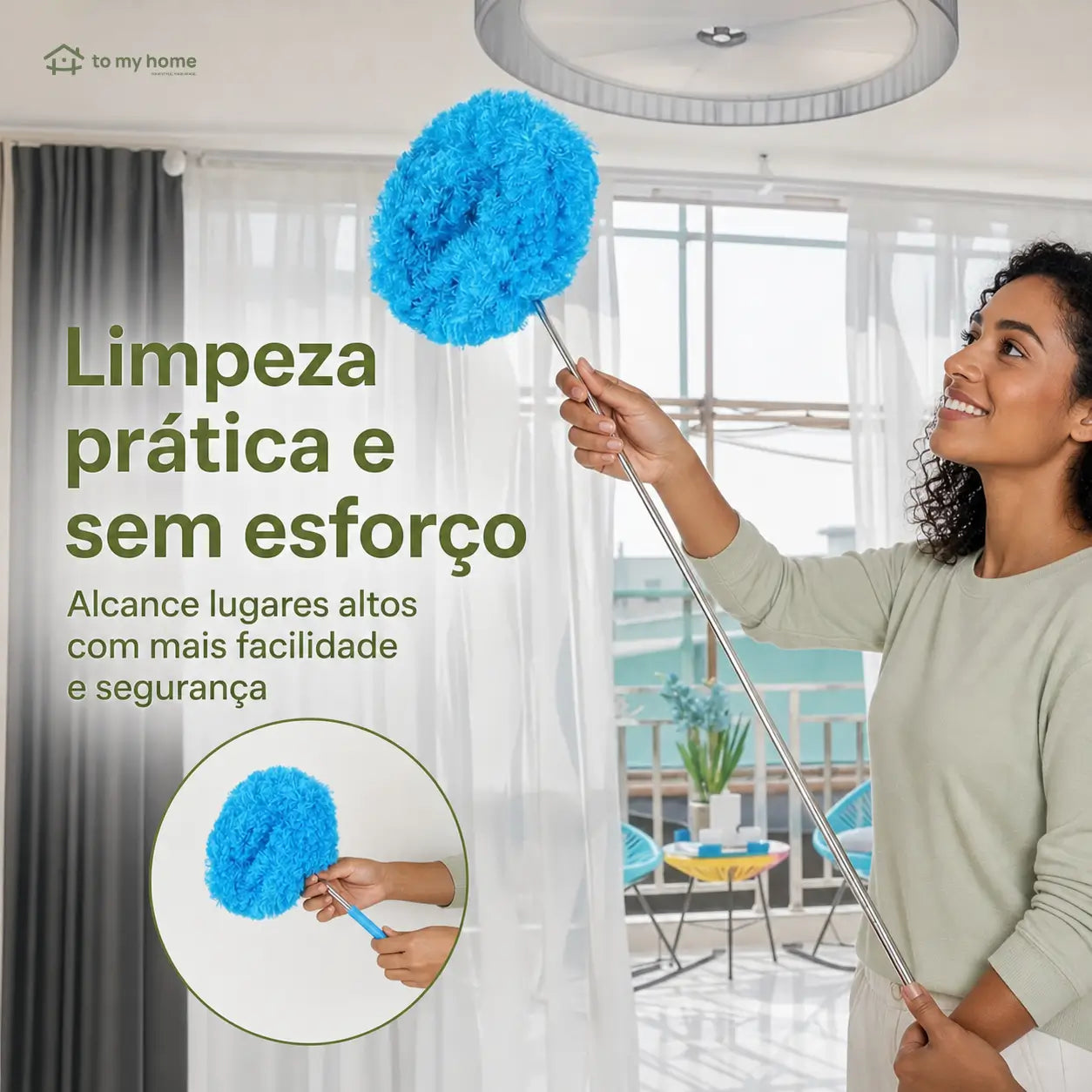 Espanador de microfibra extensível para ventilador de teto, cabo longo reutilizável para limpar paredes, cantos e áreas altas no dia a dia