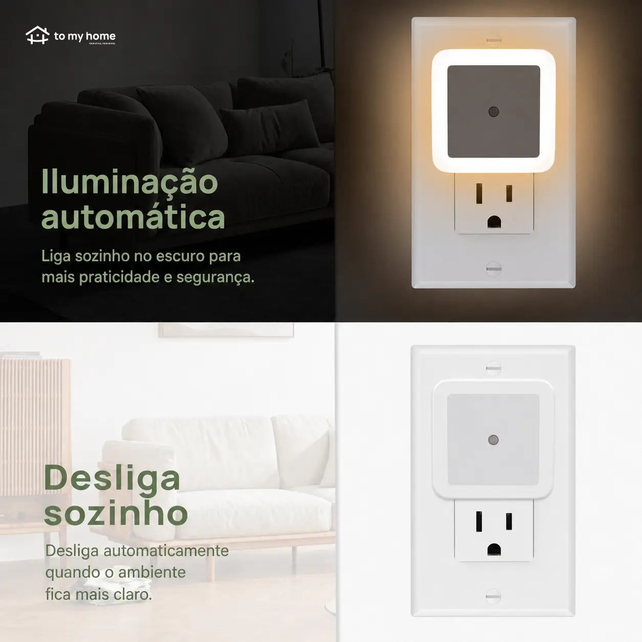 Luz noturna LED de tomada com sensor crepuscular, kit com 6 unidades para quarto, banheiro, corredor e cozinha, branco quente