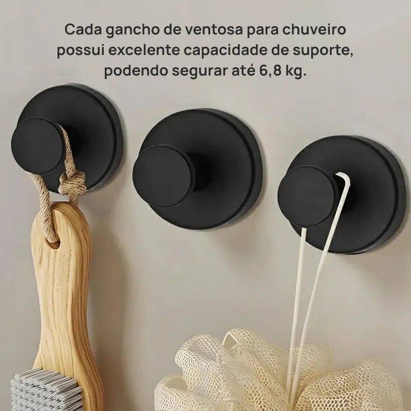 Kit 2 Ganchos de Parede com Ventosa Alta Aderência, Impermeáveis, Reutilizáveis, Resistentes e sem Perfuração para Banheiro