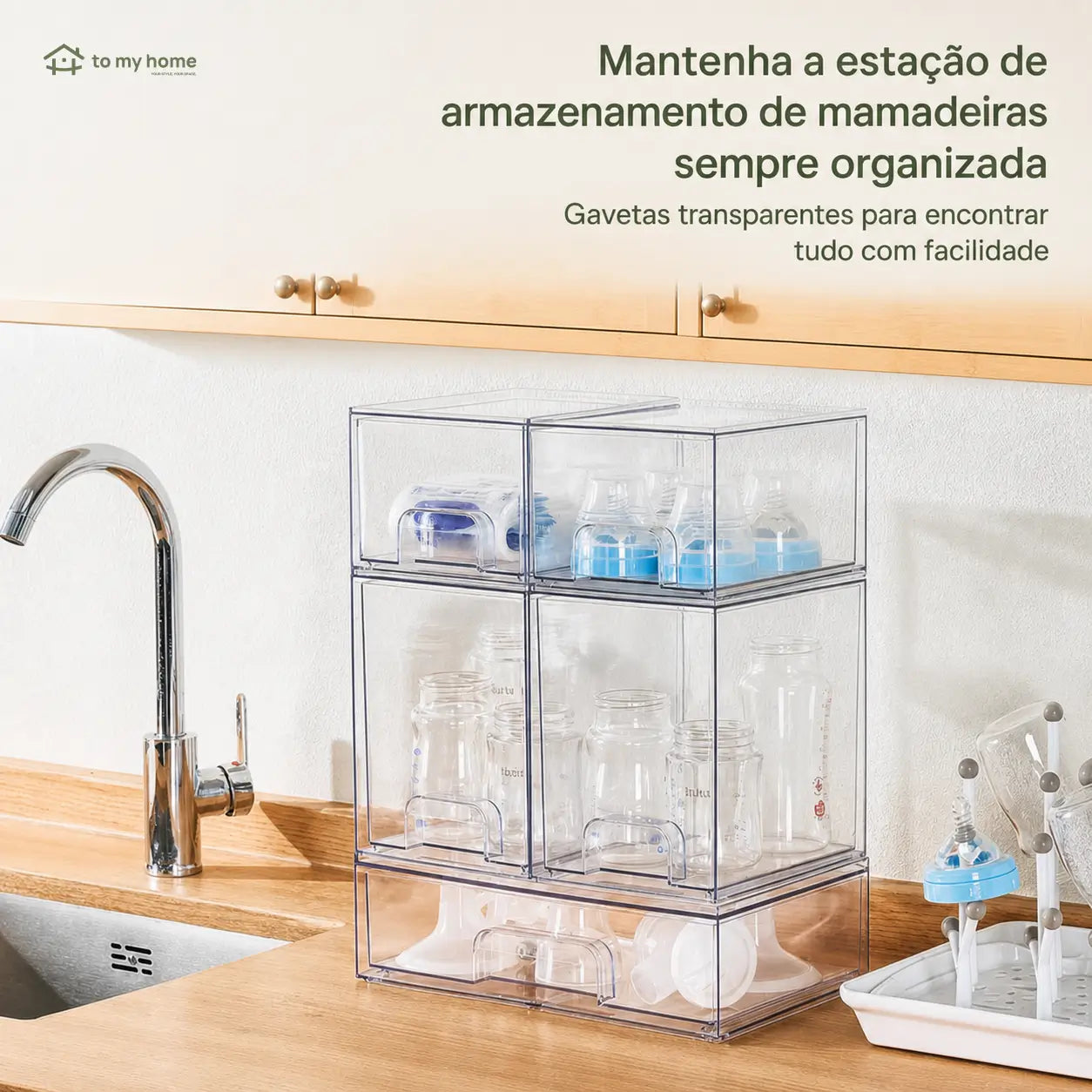 Organizador transparente empilhável com gavetas deslizantes para banheiro, cozinha, escritório e itens de bebê, kit multiuso com 5 ou 8 peças