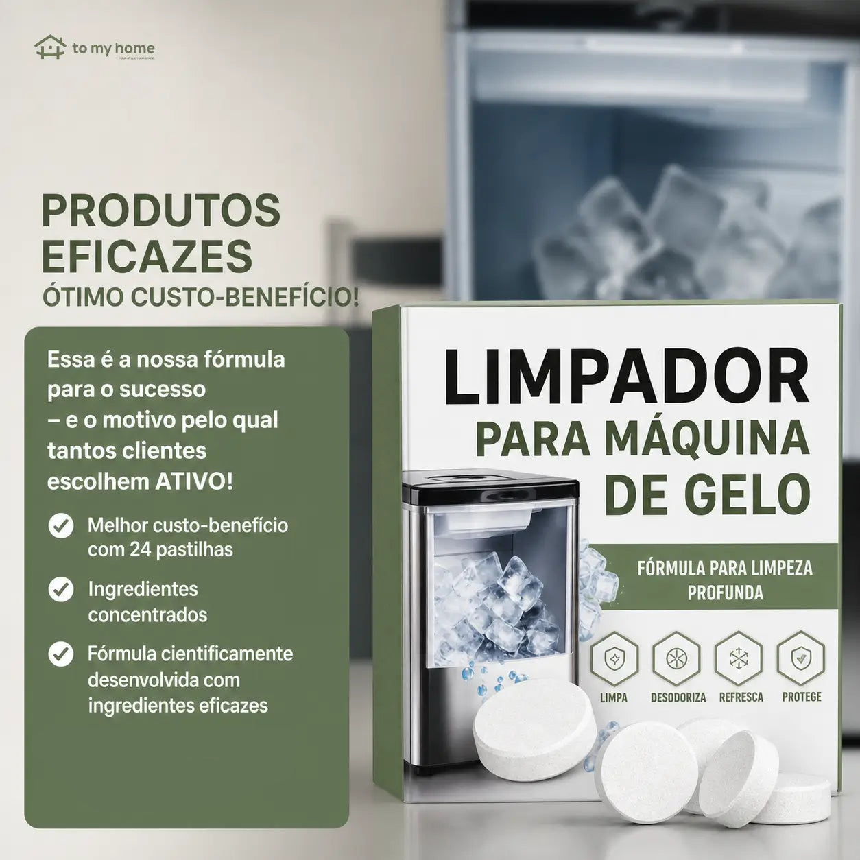 Kit com 24 tabletes limpadores para máquina de gelo, desincrustante sem perfume com ácido cítrico, para modelos portáteis e comerciais diversos