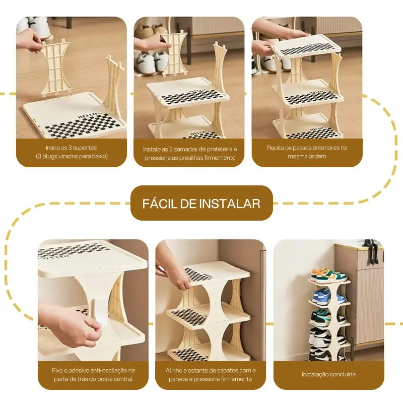 Sapateira Vertical Modular com 6 a 9 Andares, Estrutura Compacta, Moderna, Resistente e Organização Doméstica Eficiente